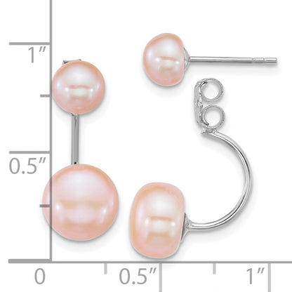 Sterling Silver Rhod Pink Fwc Pearl Front/back Post Dangle Earrings