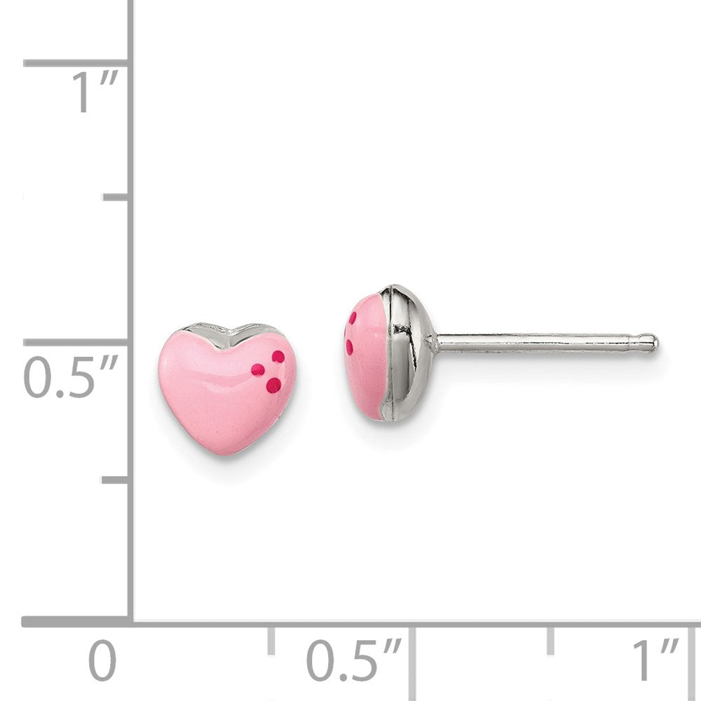 Sterling Silver Polished & Pink Enameled Heart Children'S Post Earrings