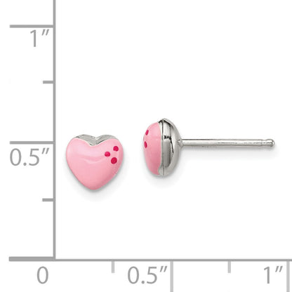 Sterling Silver Polished & Pink Enameled Heart Children'S Post Earrings