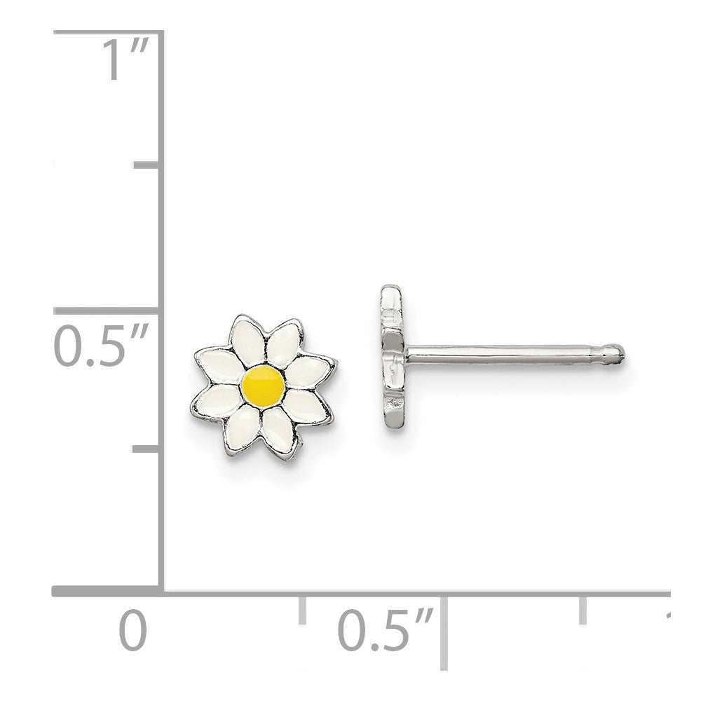 Sterling Silver Polished Yellow & White Enameled Flower Children'S Post Earrings