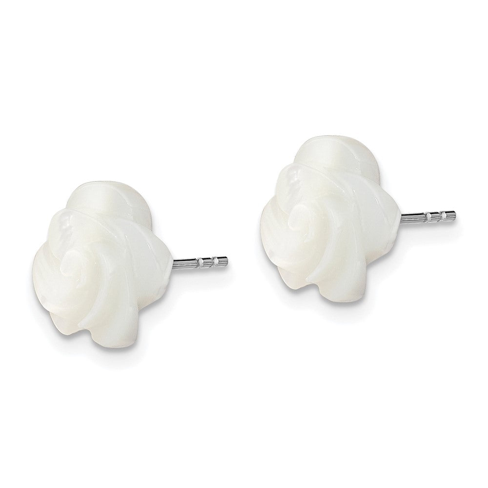 Sterling Silver Rh-Plated 10mm White Mother Of Pearl Flower Earrings