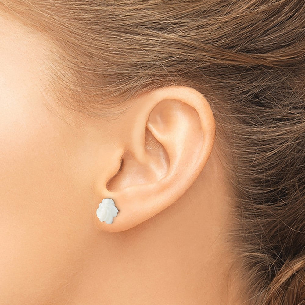 Sterling Silver Rh-Plated 10mm White Mother Of Pearl Flower Earrings