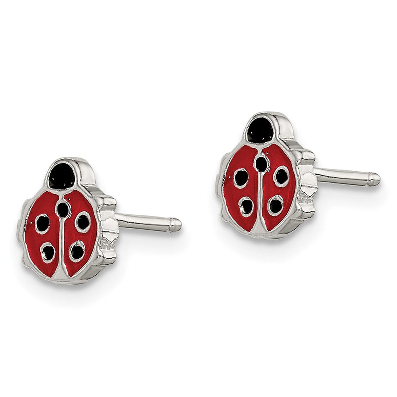 Sterling Silver Polished & Enameled Ladybug Children'S Post Earrings