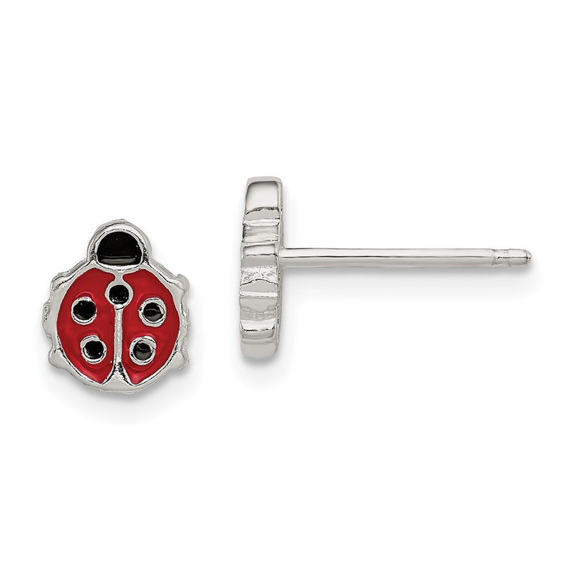 Sterling Silver Polished & Enameled Ladybug Children'S Post Earrings