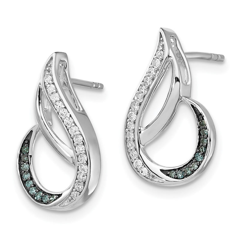 Sterling Silver White Night Rhodium-Plated Polished Blue And Diamond Post Earrings