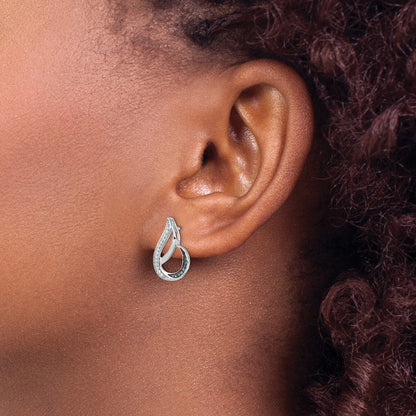 Sterling Silver White Night Rhodium-Plated Polished Blue And Diamond Post Earrings