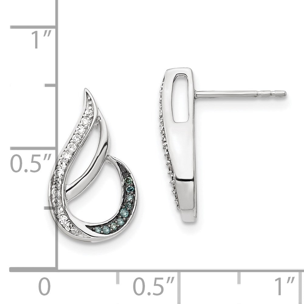 Sterling Silver White Night Rhodium-Plated Polished Blue And Diamond Post Earrings