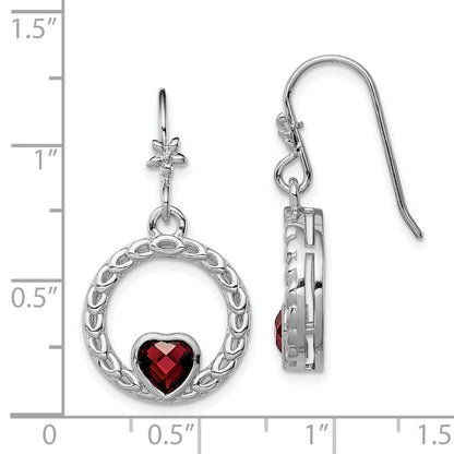 Sterling Silver Rhodium-Plated Garnet Heart Dangle Earring