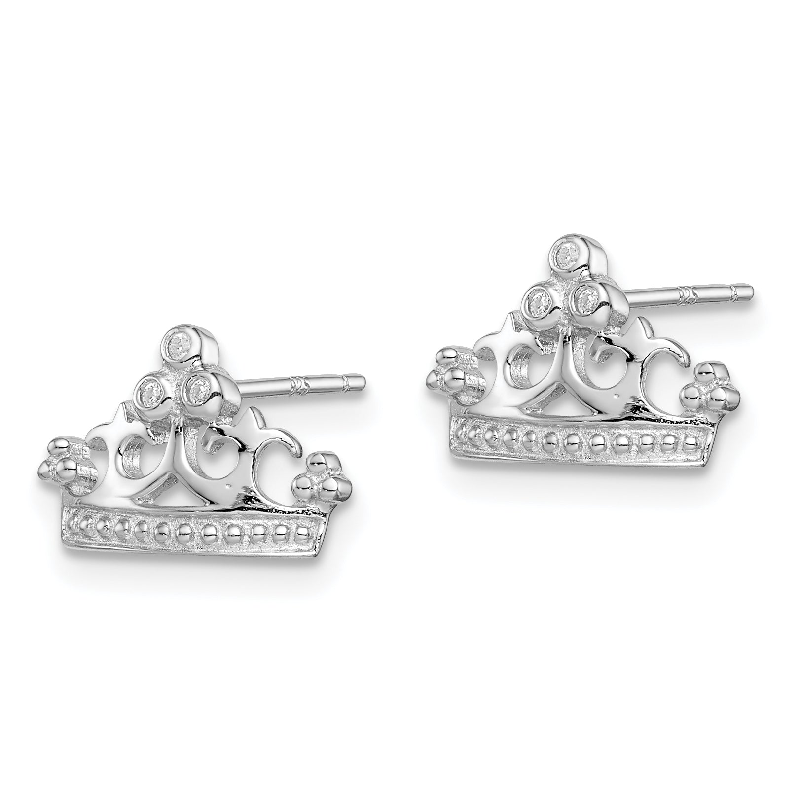 Sterling Silver Rhodium-Plated Cz Crown Post Earrings
