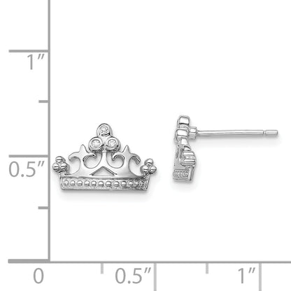 Sterling Silver Rhodium-Plated Cz Crown Post Earrings