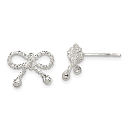 Sterling Silver Polished And Textured Bow Post Earrings