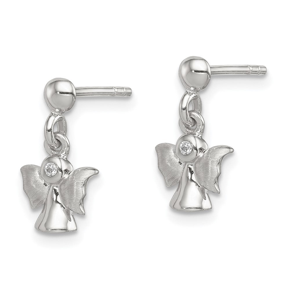 Sterling Silver Rhodium-Plated Polished And Satin Angel Post Earrings
