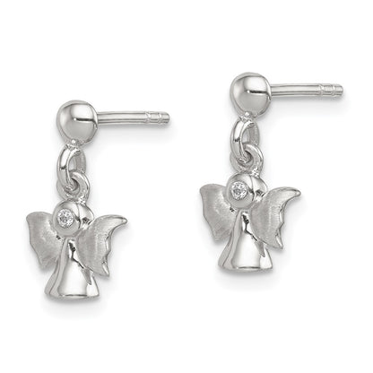 Sterling Silver Rhodium-Plated Polished And Satin Angel Post Earrings