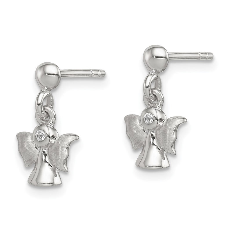 Sterling Silver Rhodium-Plated Polished And Satin Angel Post Earrings