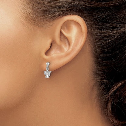Sterling Silver Rhodium-Plated Polished And Satin Angel Post Earrings