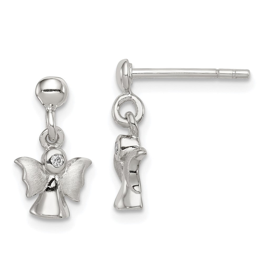 Sterling Silver Rhodium-Plated Polished And Satin Angel Post Earrings