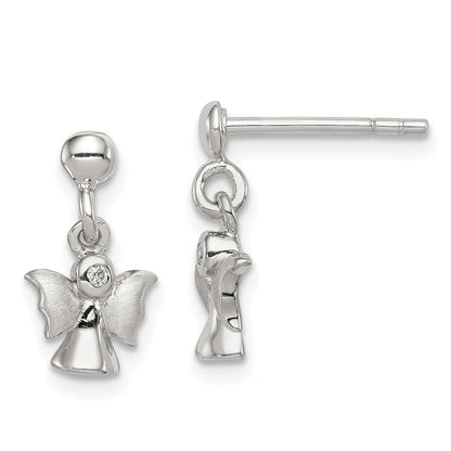 Sterling Silver Rhodium-Plated Polished And Satin Angel Post Earrings
