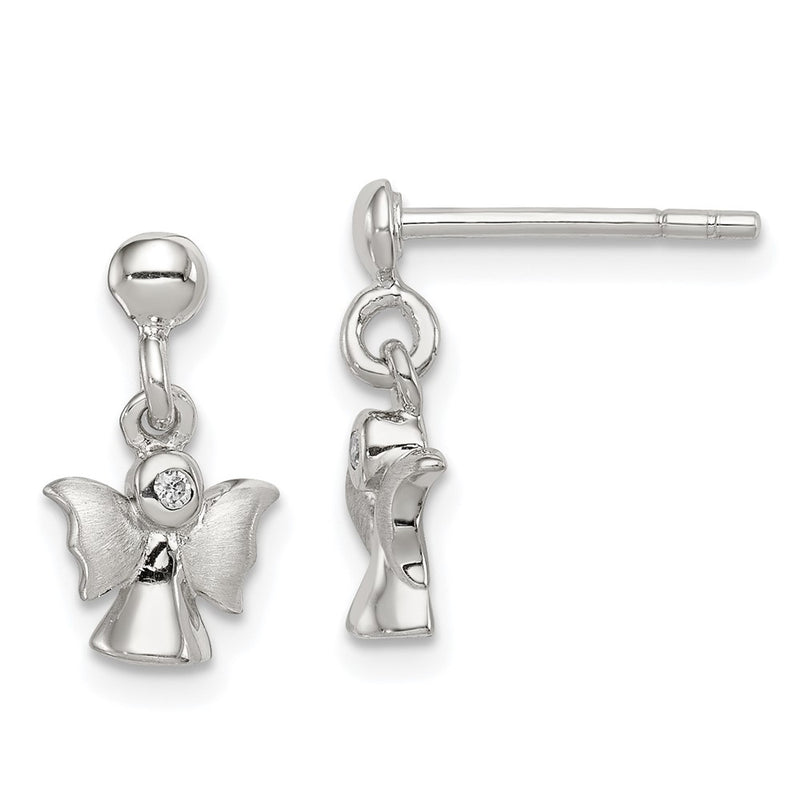 Sterling Silver Rhodium-Plated Polished And Satin Angel Post Earrings