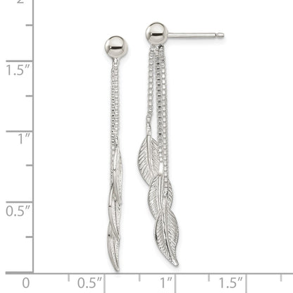 Sterling Silver Polished And Textured Leaf Dangle Post Earrings
