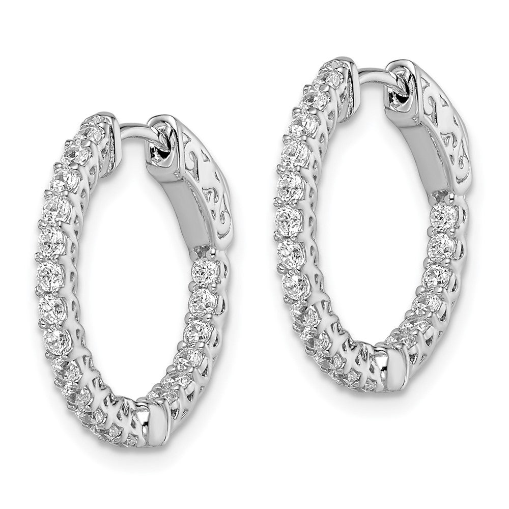 Sterling Silver Shimmer Rhodium-Plated 38 Stone 1.75mm Cz In And Out Round Hinged Hoop Earrings