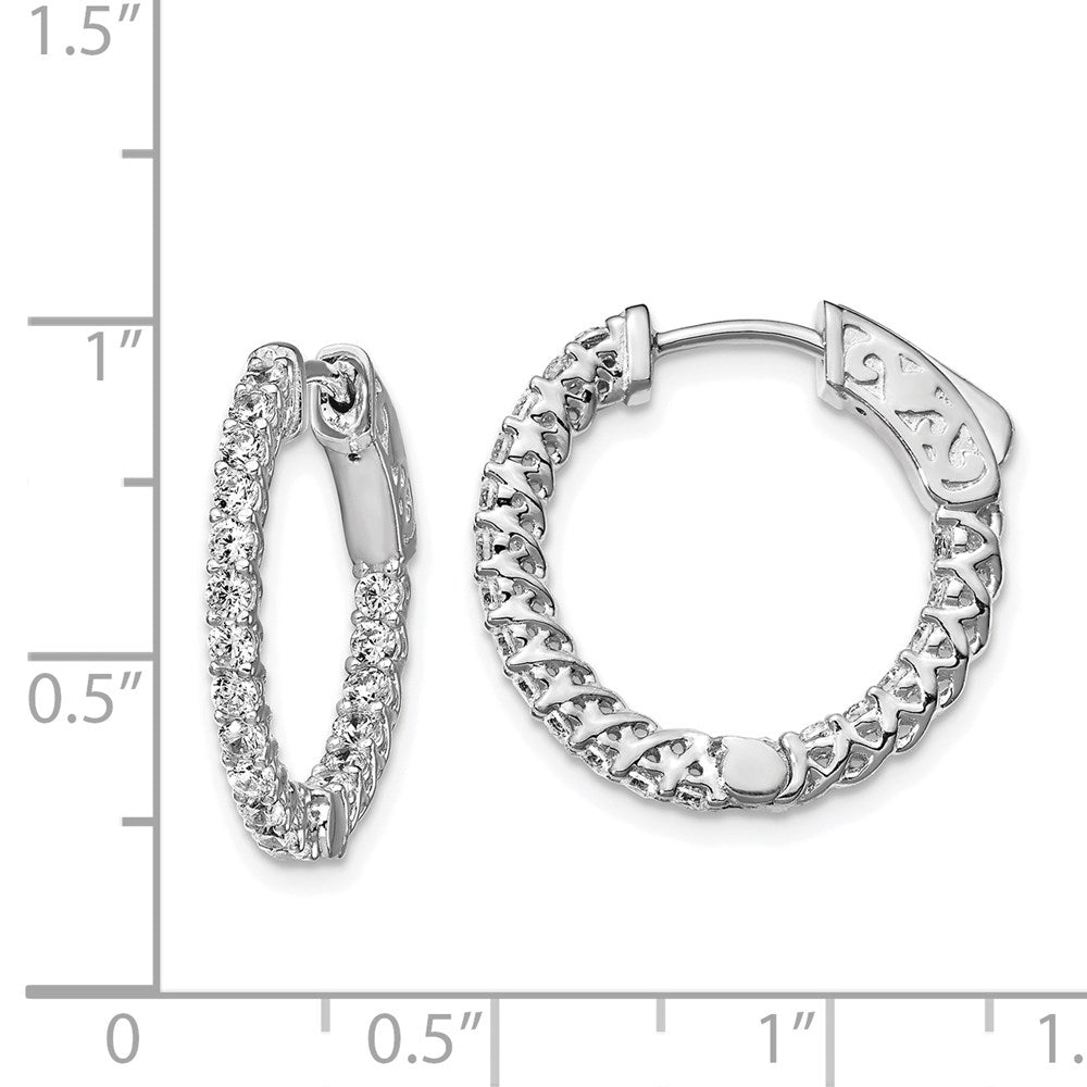 Sterling Silver Shimmer Rhodium-Plated 38 Stone 1.75mm Cz In And Out Round Hinged Hoop Earrings