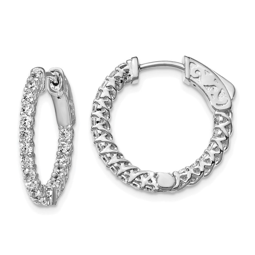 Sterling Silver Shimmer Rhodium-Plated 38 Stone 1.75mm Cz In And Out Round Hinged Hoop Earrings