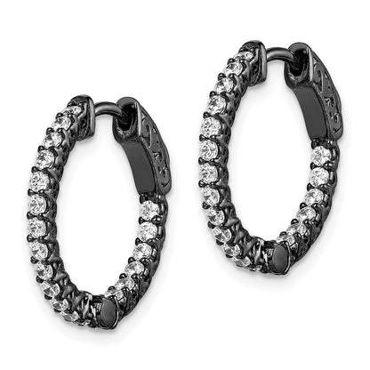 Sterling Silver Shimmer Black Rhodium-Plated 38 Stone 1.75mm Cz In And Out Round Hinged Hoop Earrings