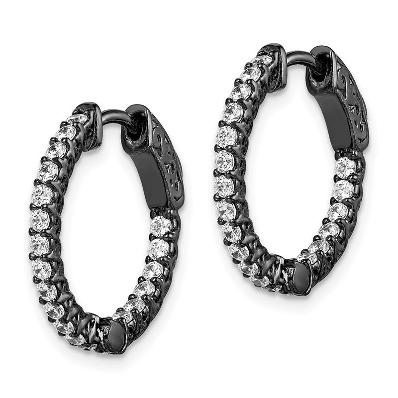 Sterling Silver Shimmer Black Rhodium-Plated 38 Stone 1.75mm Cz In And Out Round Hinged Hoop Earrings