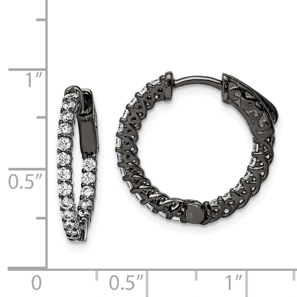 Sterling Silver Shimmer Black Rhodium-Plated 38 Stone 1.75mm Cz In And Out Round Hinged Hoop Earrings