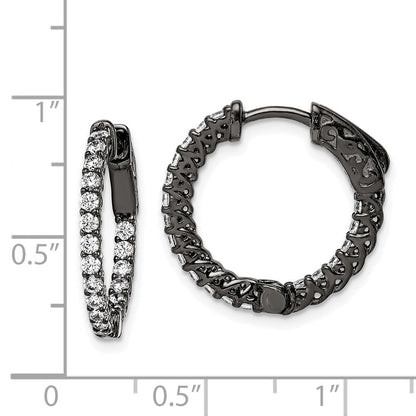 Sterling Silver Shimmer Black Rhodium-Plated 38 Stone 1.75mm Cz In And Out Round Hinged Hoop Earrings