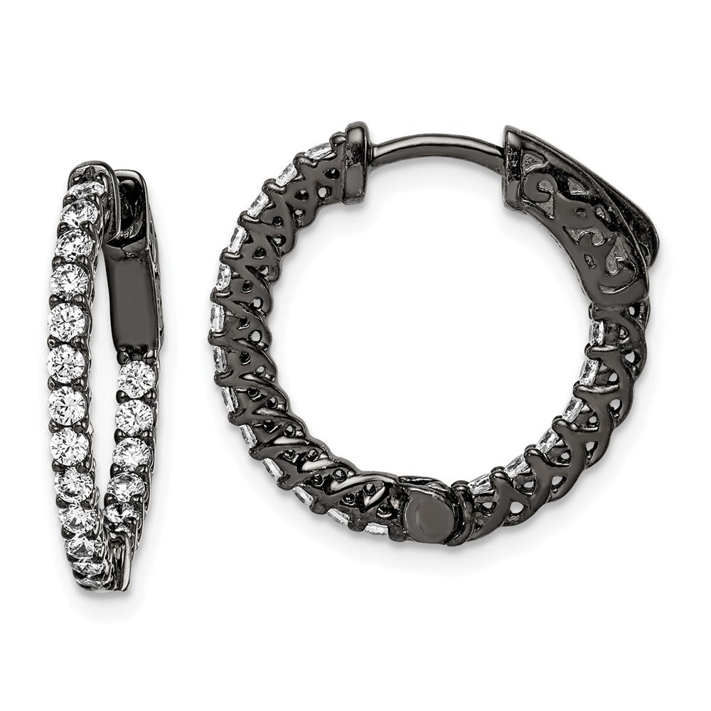 Sterling Silver Shimmer Black Rhodium-Plated 38 Stone 1.75mm Cz In And Out Round Hinged Hoop Earrings