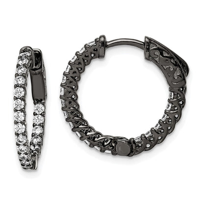 Sterling Silver Shimmer Black Rhodium-Plated 38 Stone 1.75mm Cz In And Out Round Hinged Hoop Earrings