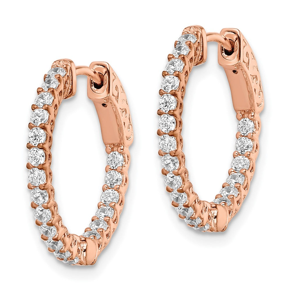 Sterling Silver Shimmer Rose-Tone Rose Gold-Plated 38 Stone 1.75mm Cz In And Out Round Hinged Hoop Earrings