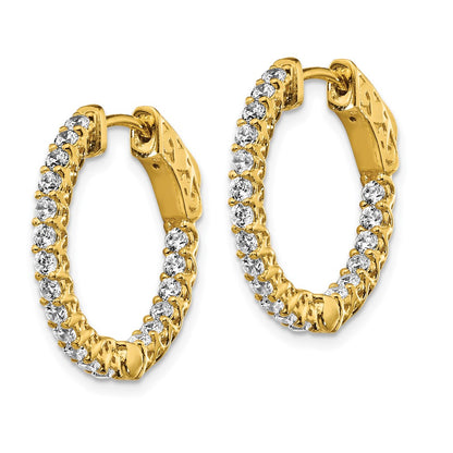 Sterling Silver Shimmer Gold-Tone Flash Gold-Plated 38 Stone 1.75mm Cz In And Out Round Hinged Hoop Earrings