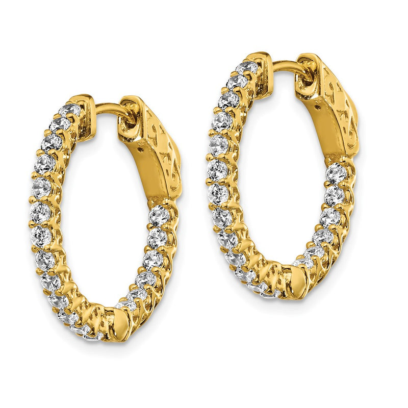 Sterling Silver Shimmer Gold-Tone Flash Gold-Plated 38 Stone 1.75mm Cz In And Out Round Hinged Hoop Earrings