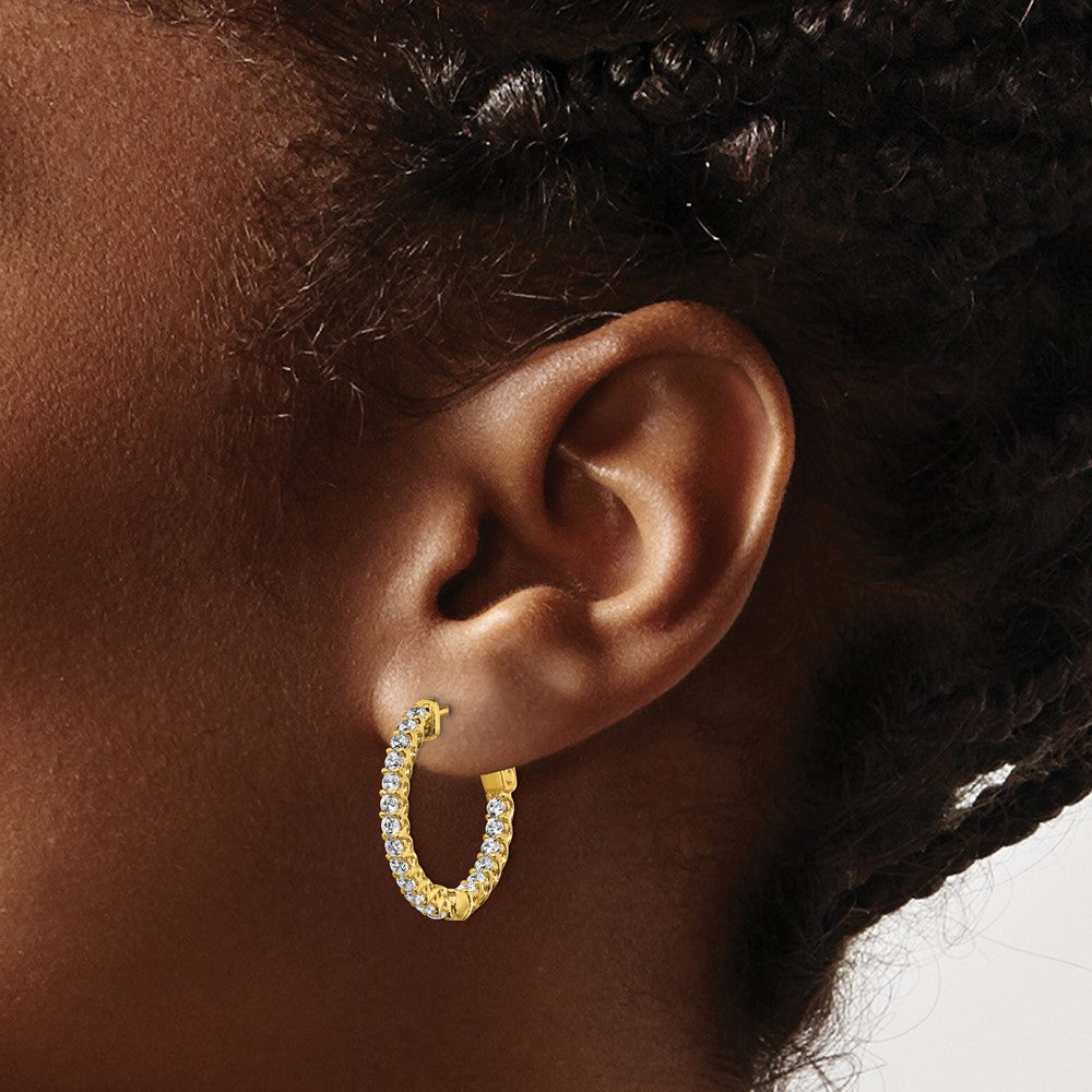 Sterling Silver Shimmer Gold-Tone Flash Gold-Plated 38 Stone 1.75mm Cz In And Out Round Hinged Hoop Earrings