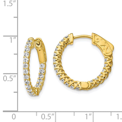 Sterling Silver Shimmer Gold-Tone Flash Gold-Plated 38 Stone 1.75mm Cz In And Out Round Hinged Hoop Earrings