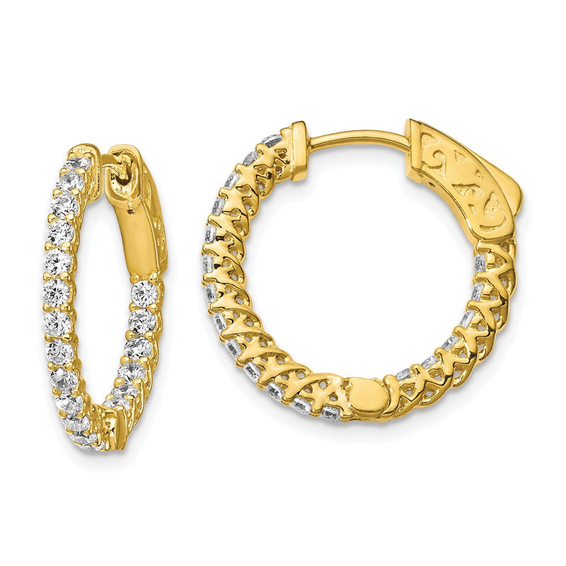 Sterling Silver Shimmer Gold-Tone Flash Gold-Plated 38 Stone 1.75mm Cz In And Out Round Hinged Hoop Earrings