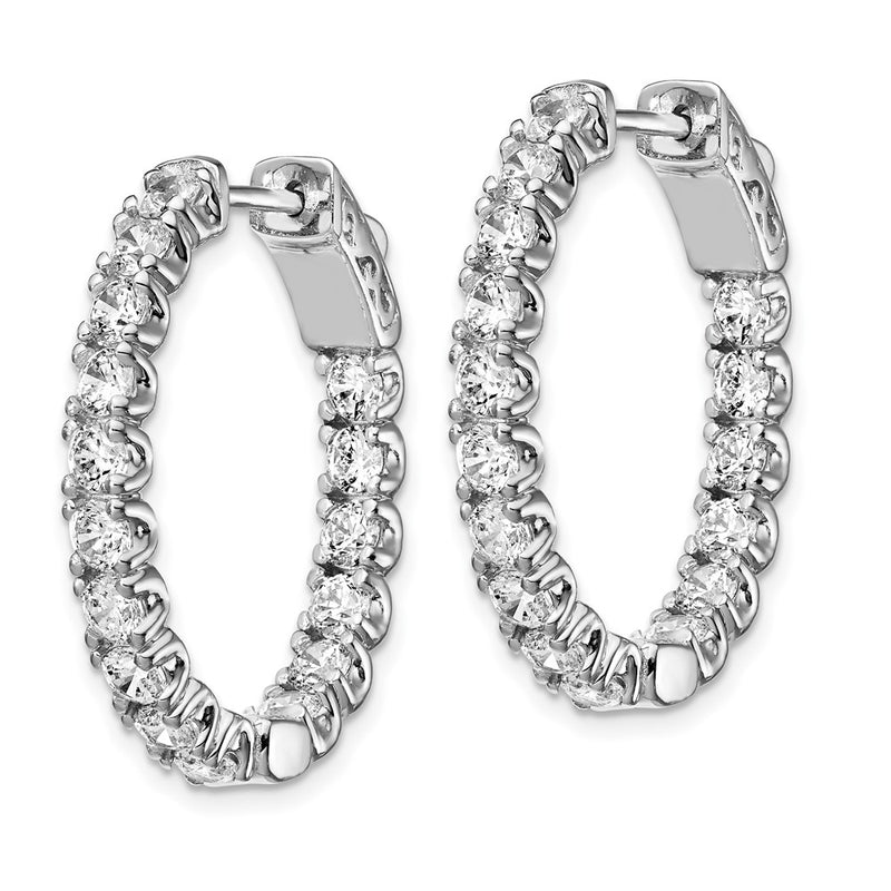 Sterling Silver Shimmer Rhodium-Plated 32 Stone 3.0mm Cz In And Out Oval Hinged Hoop Earrings