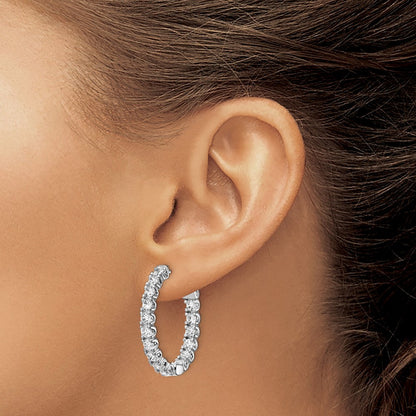 Sterling Silver Shimmer Rhodium-Plated 32 Stone 3.0mm Cz In And Out Oval Hinged Hoop Earrings