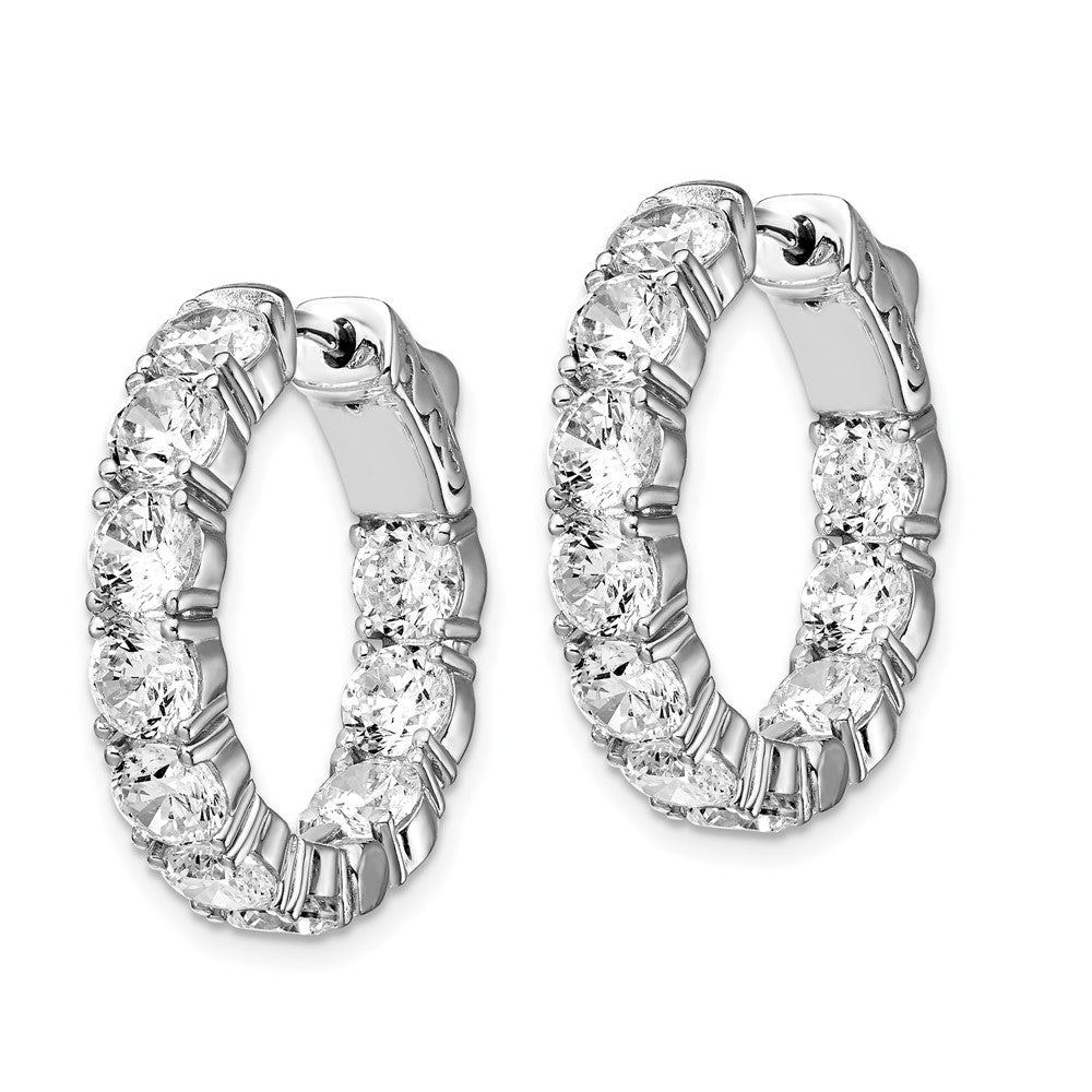 Sterling Silver Shimmer Rhodium-Plated 20 Stone 4.25mm Cz In And Out Round Hinged Hoop Earrings