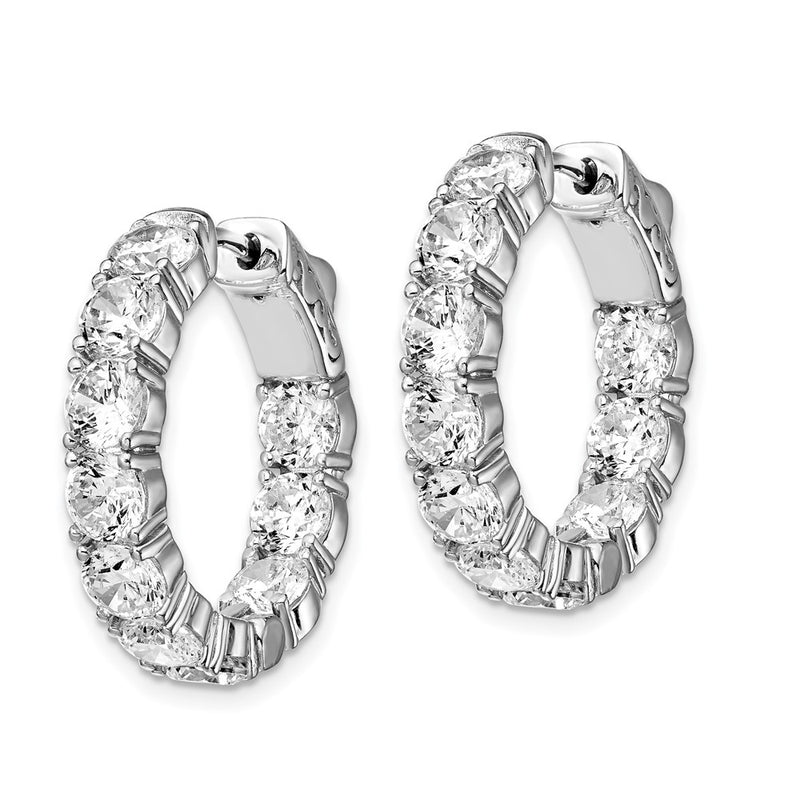 Sterling Silver Shimmer Rhodium-Plated 20 Stone 4.25mm Cz In And Out Round Hinged Hoop Earrings