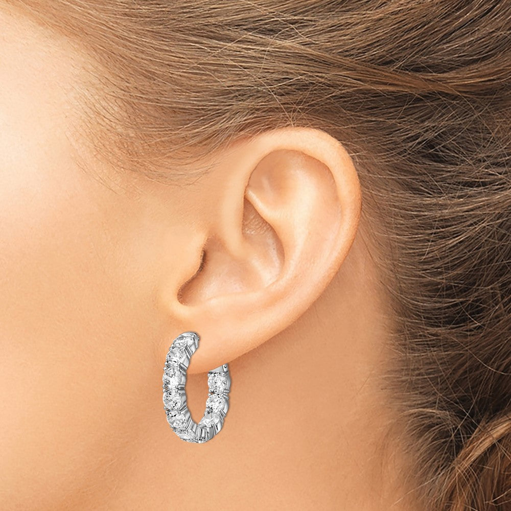 Sterling Silver Shimmer Rhodium-Plated 20 Stone 4.25mm Cz In And Out Round Hinged Hoop Earrings