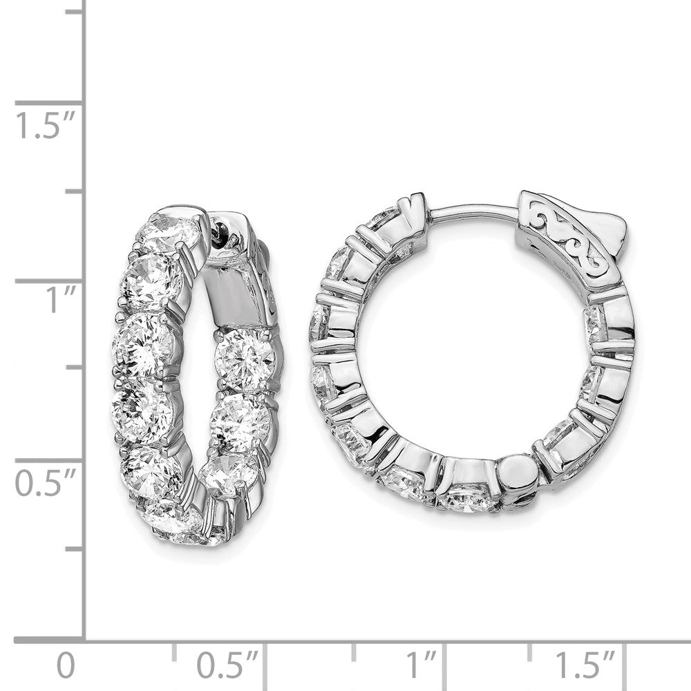 Sterling Silver Shimmer Rhodium-Plated 20 Stone 4.25mm Cz In And Out Round Hinged Hoop Earrings