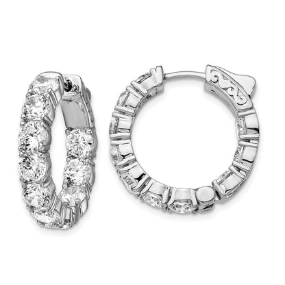 Sterling Silver Shimmer Rhodium-Plated 20 Stone 4.25mm Cz In And Out Round Hinged Hoop Earrings