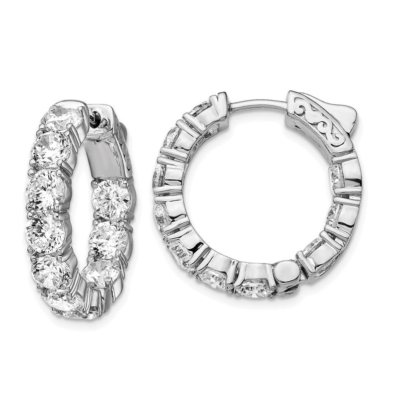 Sterling Silver Shimmer Rhodium-Plated 20 Stone 4.25mm Cz In And Out Round Hinged Hoop Earrings