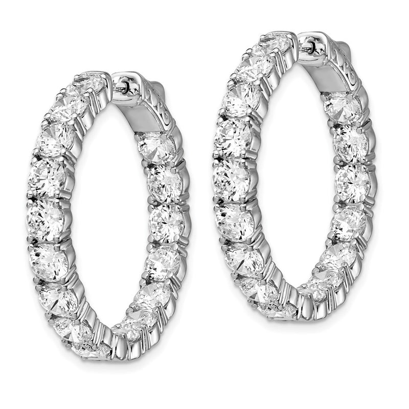 Sterling Silver Shimmer Rhodium-Plated 32 Stone 4.25mm Cz In And Out Round Hinged Hoop Earrings