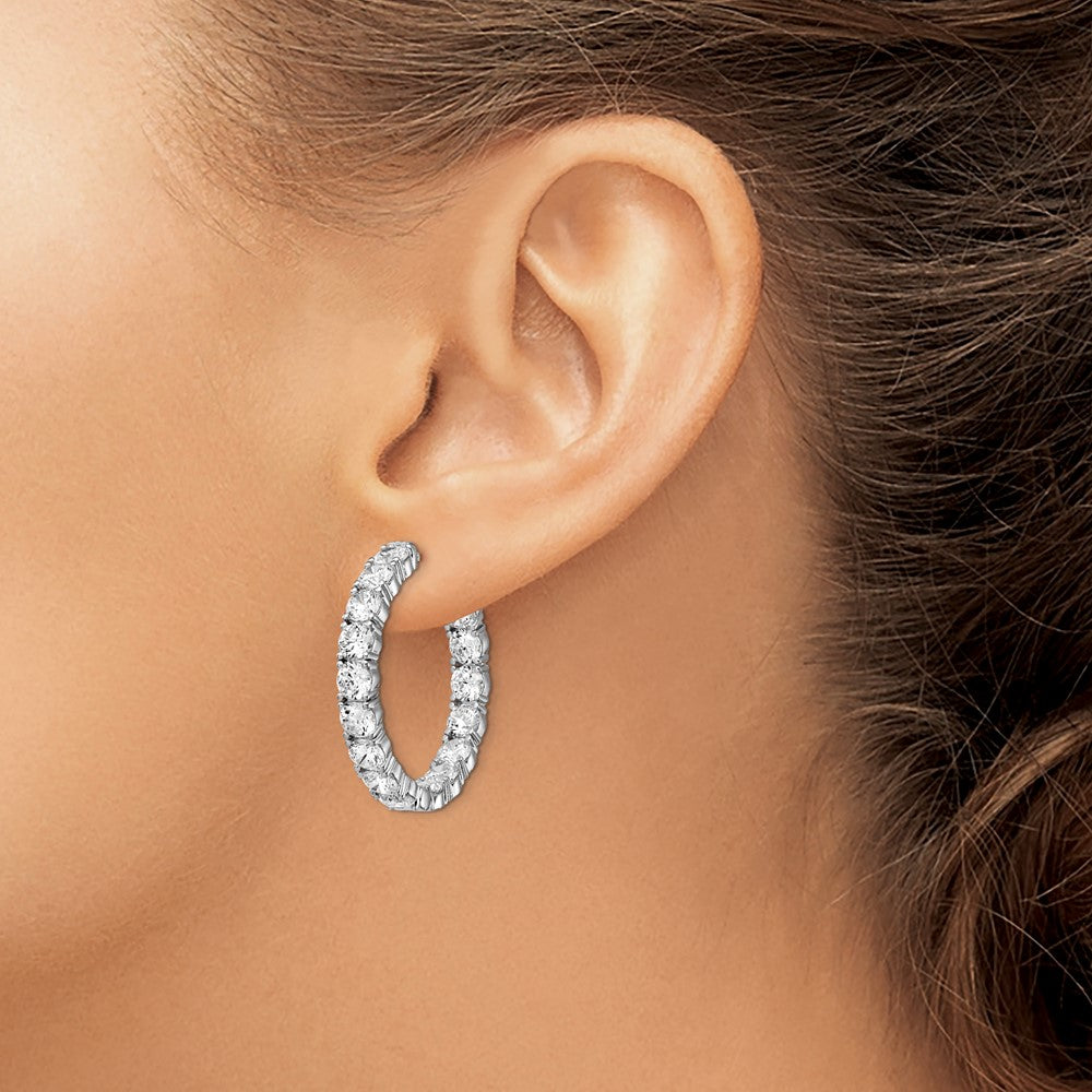 Sterling Silver Shimmer Rhodium-Plated 32 Stone 4.25mm Cz In And Out Round Hinged Hoop Earrings