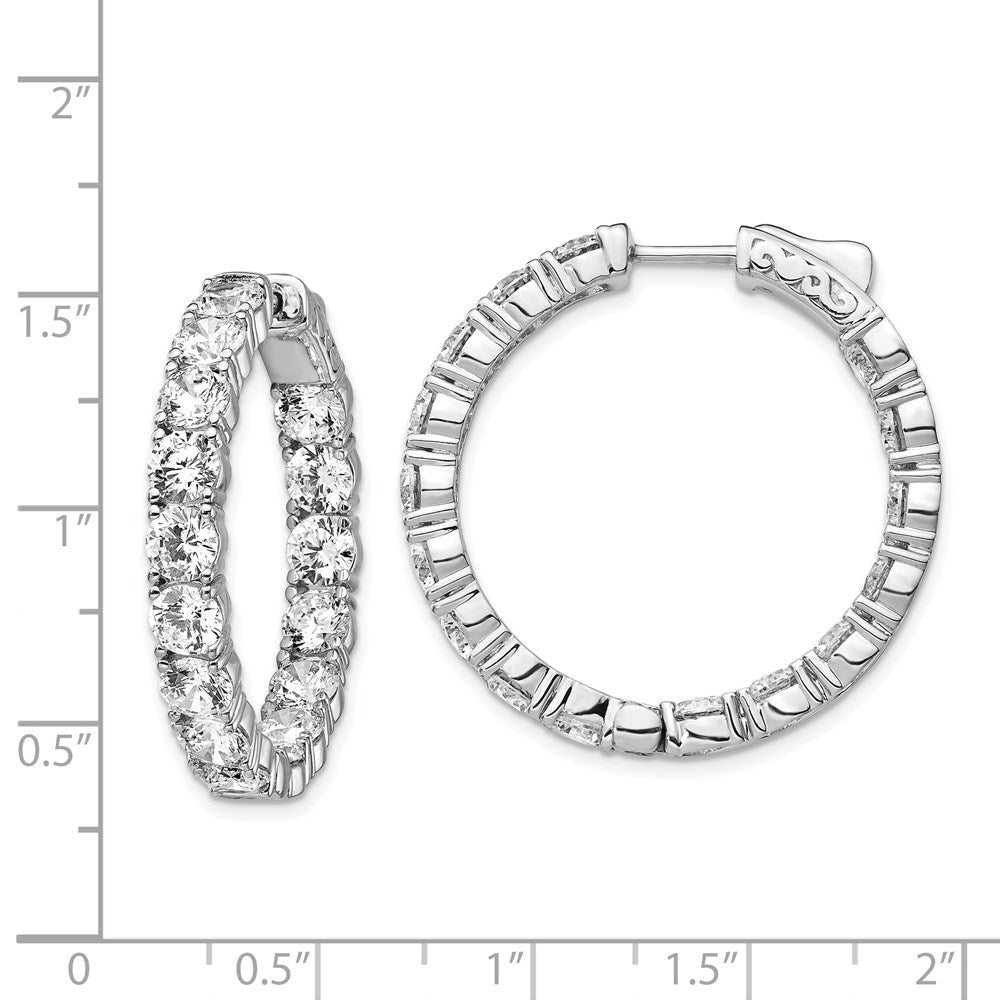 Sterling Silver Shimmer Rhodium-Plated 32 Stone 4.25mm Cz In And Out Round Hinged Hoop Earrings