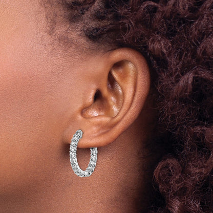 Sterling Silver Shimmer Rhodium-Plated 30 Stone 2.5mm Cz In And Out Round Hinged Hoop Earrings